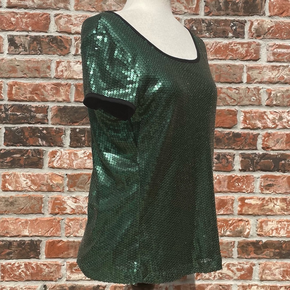 Romeo & Juliet Couture fully sequined green blouse / S / EUC - Picture 5 of 16